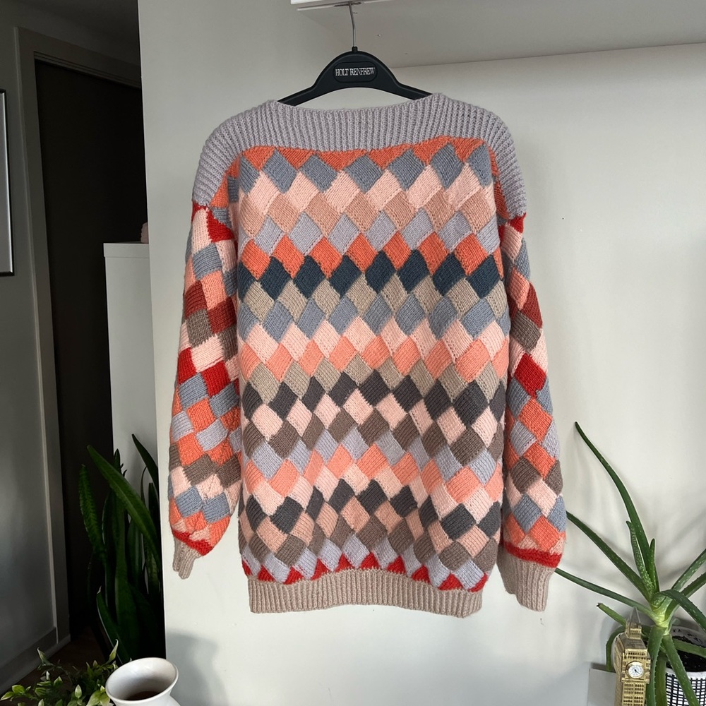 VINTAGE 90s hand knit multicoloured Wool Knit Cozy Coastal Cabincore Sweater